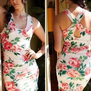 Floral Sleeveless Dress - White and Pink